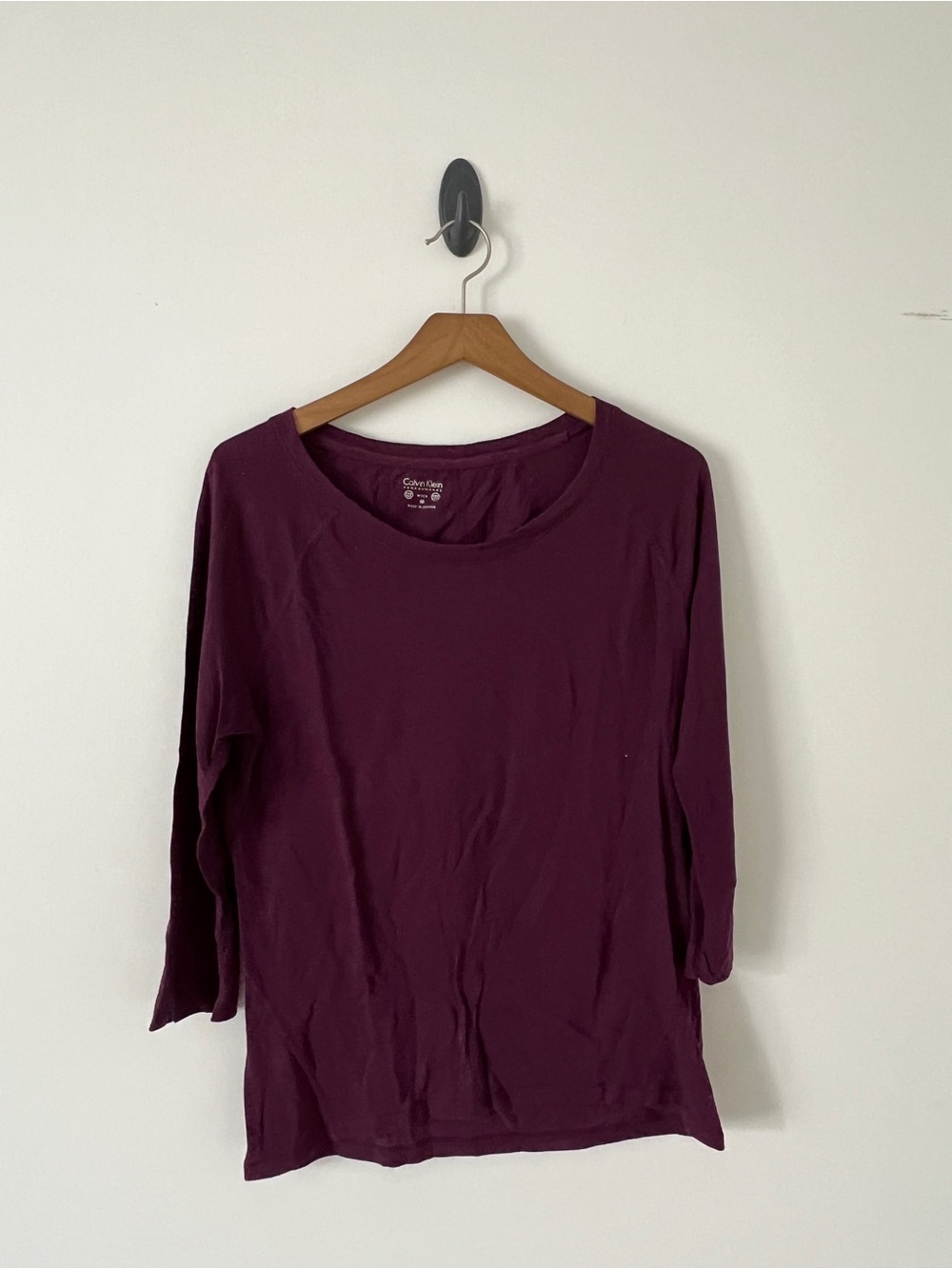 Calvin Klein Women's Quarter Sleeve Crew Tee in Deep Plum